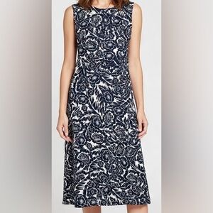 Long Tall Sally Floral Dress Size 8 Cream Navy Blue Sleeveless